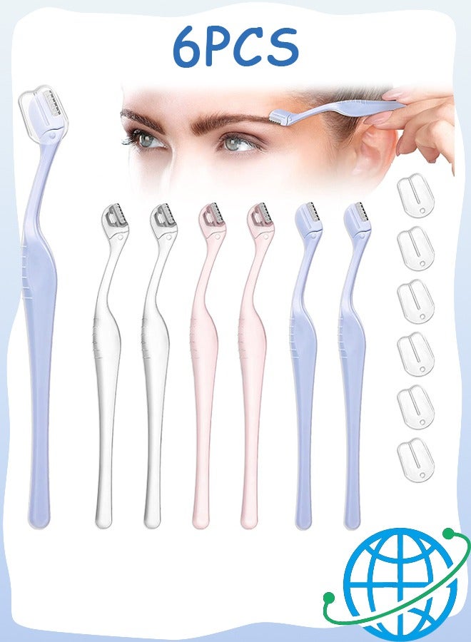 MXN 6 Pcs Eyebrow Razor Mini Eyebrow Razor Trimmer Female Face Shaver Lip Hair Remover with Precision Cover Small Shaver for Women Makeup Face Care Tools (Clear, Clear Purple, Light Blue) - Image 1
